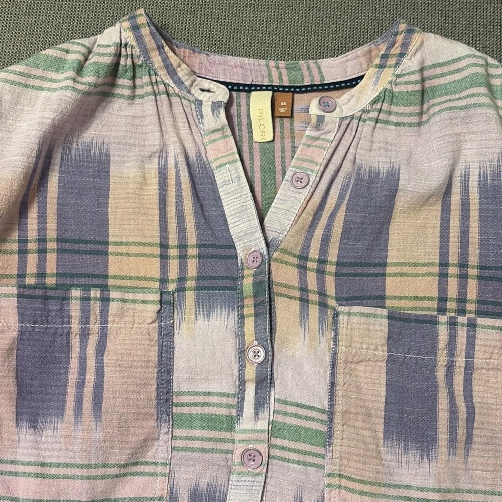Anthropologie Pilcro Plaid Popover Boho Peasant Cottage Core Garden Blouse XS‎